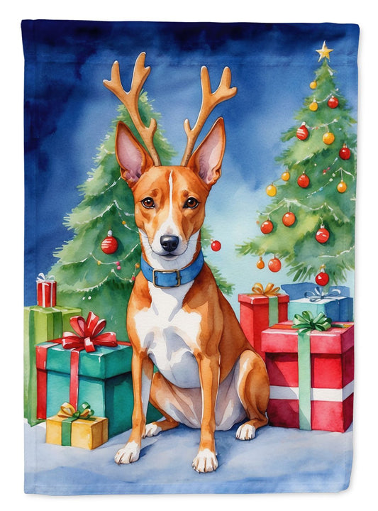 Basenji Christmas Reindeer House Flag Large Porch Sleeve Pole Decorative Outside Yard Banner Artwork Wall Hanging, Polyester, House Size, Multicolor